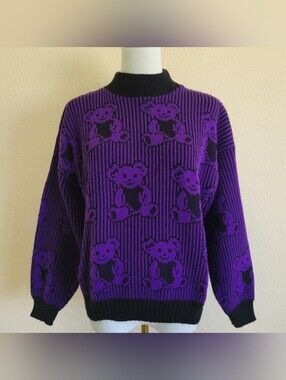 Adele | 80s Vintage Purple & Black Teddy Bear Sweatshirt